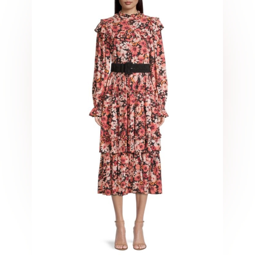 Rachel Parcell Belted Tiered Floral Midi Dress Size 16
